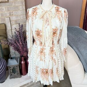 ULLA JOHNSON Maris Necktie Long Sleeve Mini Dress - Cream